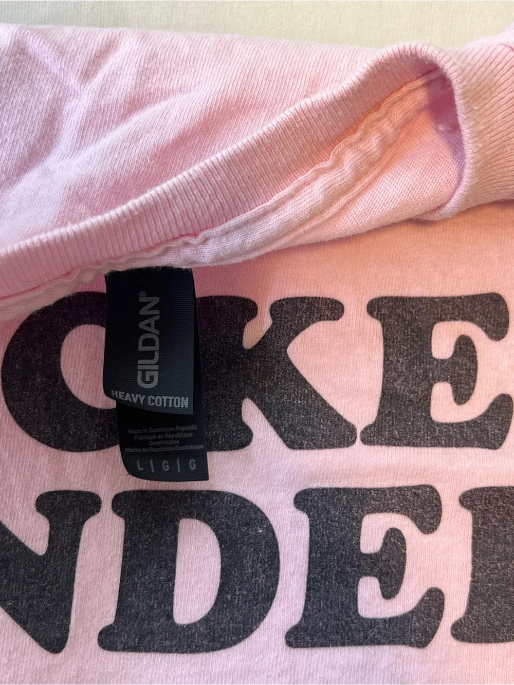 Gildan Pink Short Sleeve Tee with Black funny Graphic Text